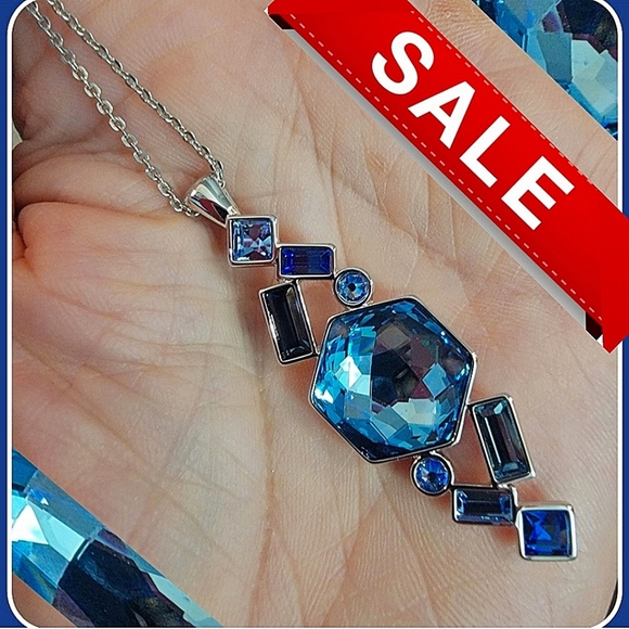 #Touchstone Crystal Fancy Blue Necklace Rhodium Plate #Adjustable #NIB #NWT - Picture 1 of 4